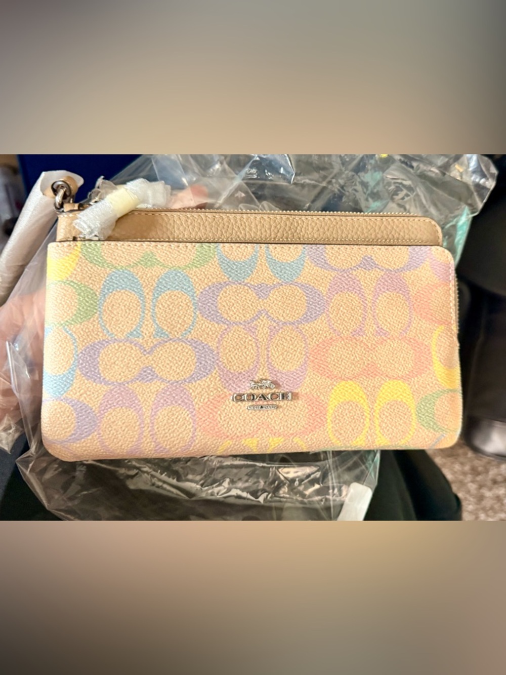Coach Outlet Double Zip Wallet In Rainbow Signature Canvas - Picture 5 of 7